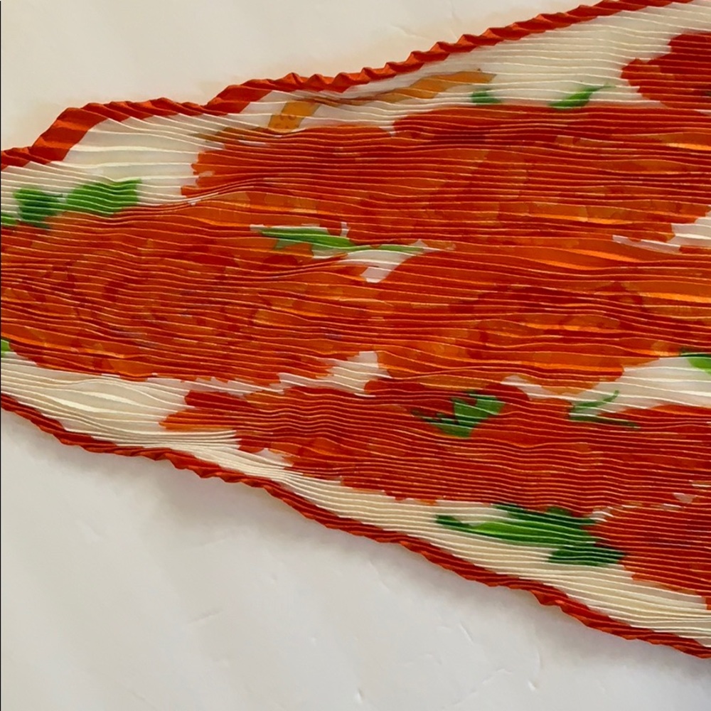 Hermès Orange Floral 100% Silk Pleated Scarf and Box Excellent RARE HTF - Picture 7 of 14